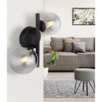 Aplică metal negru mat, sticlă fumurie, L x l x I: 240x250x125mm, diametrul sticlei: 1 x 10cm, 1 x 12cm, incl. 2x G9 LED 3,5W 230V, 350lm sursă, 80lm ieșire, 3000K, incl. bec LED 10676