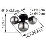 aplica perete, metal negru, sticla fumurie, sticla DM: 1x12cm, 2x10cm, inkl. 10676 LED LM, BxH:210x280, AL:190, inkl. 3xG9 LED 3,5W 230V, 400lm Source, 80lm Output, 3000K - imagine 6