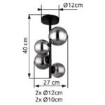 Plafonieră metal negru mat, sticlă fumurie, ø: 235mm, I: 400mm, diametrul sticlei: 2 x 10cm, 2 x 12cm, incl. 4x G9 LED 3,5W 230V, 350lm sursă, 80lm ieșire, 3000K, incl. bec LED 10676 - imagine 5
