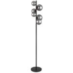 Lampă de podea metal negru mat, sticlă fumurie, întrerupător cu pedală în cablu, L x l x I: 295x280x1550mm, lungime cablu 2400mm, sticlă ø: 2x12cm, 2x10cm, 2x15cm, incl. 6x G9 LED 3.5W 230V, 350lm Sursă, 130lm Ieșire, 3000K, incl. bec LED 10676 - imagine 3