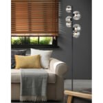 Lampă de podea metal negru mat, sticlă fumurie, întrerupător cu pedală în cablu, L x l x I: 295x280x1550mm, lungime cablu 2400mm, sticlă ø: 2x12cm, 2x10cm, 2x15cm, incl. 6x G9 LED 3.5W 230V, 350lm Sursă, 130lm Ieșire, 3000K, incl. bec LED 10676