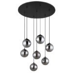 Lampă suspendată metal negru mat, globuri de sticlă de culoare fumurie, cablu PVC negru, ø: 550mm, H: 1200mm, incl. 7x G9 LED 3.5W 230V, sursă 350lm, putere 130lm, 3000K - imagine 3
