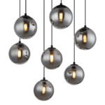 Lampă suspendată metal negru mat, globuri de sticlă de culoare fumurie, cablu PVC negru, ø: 550mm, H: 1200mm, incl. 7x G9 LED 3.5W 230V, sursă 350lm, putere 130lm, 3000K - imagine 4