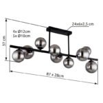 plafoniera, metal negru, sticla fumurie, sticla DM: 4x12cm, 5x10cm, inkl. 10676, LxBxH:860x300x358, inkl. 9xG9 LED 3,5W 230V, 400lm Source, 80lm Output, 3000K - imagine 6