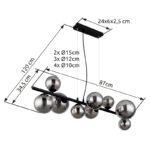 suspensie, metal negru, sticla fumurie, sticla DM: 2x15cm, 3x12cm, 4x10cm, inkl. 10676 LED , LxBxH:860x360x1200, inkl. 9xG9 LED 3,5W 230V, 400lm Source, 80lm Output, 3000K - imagine 6
