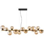 Suspensie metal negru mat, metal alamă mată, sticlă chihlimbar, cablu PVC transparent, L x l x I: 1200x345x1200mm, sticlă-ø: 6x10cm, 5x12cm, 2x15 cm, incl. 13x G9 LED 3.5W 230V, 350lm Sursă, 290lm Ieșire, 3000K - imagine 4
