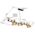 Suspensie metal negru mat, metal alamă mată, sticlă chihlimbar, cablu PVC transparent, L x l x I: 1200x345x1200mm, sticlă-ø: 6x10cm, 5x12cm, 2x15 cm, incl. 13x G9 LED 3.5W 230V, 350lm Sursă, 290lm Ieșire, 3000K - imagine 6