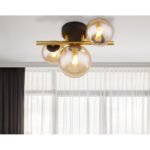 Plafoniera metal negru mat, metal alamă, sticlă chihlimbar, Lxlxa: 280x210x190mm, 1 sticlă DM: 12 cm, 2 pahare DM: 10 cm, inclusiv 3x G9 LED 3,5W 230V, sursă 350lm, ieșire 80lm, 3000K incl. Bec LED 10676 - imagine 3