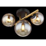 Plafoniera metal negru mat, metal alamă, sticlă chihlimbar, Lxlxa: 280x210x190mm, 1 sticlă DM: 12 cm, 2 pahare DM: 10 cm, inclusiv 3x G9 LED 3,5W 230V, sursă 350lm, ieșire 80lm, 3000K incl. Bec LED 10676 - imagine 4