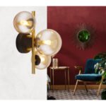 Plafoniera metal negru mat, metal alamă, sticlă chihlimbar, Lxlxa: 280x210x190mm, 1 sticlă DM: 12 cm, 2 pahare DM: 10 cm, inclusiv 3x G9 LED 3,5W 230V, sursă 350lm, ieșire 80lm, 3000K incl. Bec LED 10676