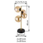 Veioza metal negru mat, metal alamă, sticlă chihlimbar, comutator basculant pe cablu, LxLxA: 237x193x480mm, lungime cablu 2400mm,2pahare DM:10cm,2pahare DM:12 cm, inclusiv 4x G9 LED 3.5W 230V, Sursă 350lm, ieșire 80lm, 3000K, incl. bec LED 10676 - imagine 6