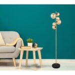 Lampadar metal negru mat,metal alamă,sticlă chihlimbar, comutator cu picior pe cablu,LxLxA:285x265x1550mm, lungime cablu 2400mm,2 pahare DM:10cm,2pahare DM:12cm,2pahare DM:15 cm,incl.6xLED G9 3,5W 230V, sursă 350lm, ieșire 80lm, 3000K, incl.LED 10676 - imagine 2