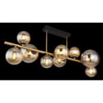 Plafoniera metal negru mat, metal alamă mat, sticlă chihlimbar, LxLxA: 870x300x380mm, 5 pahare DM: 10 cm, 4 pahare DM: 12 cm, inclusiv 9x G9 LED 3,5W 230V, sursă 350lm, ieșire 80lm, inclusiv 3000K Bec LED 10676 - imagine 3