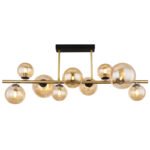 Plafoniera metal negru mat, metal alamă mat, sticlă chihlimbar, LxLxA: 870x300x380mm, 5 pahare DM: 10 cm, 4 pahare DM: 12 cm, inclusiv 9x G9 LED 3,5W 230V, sursă 350lm, ieșire 80lm, inclusiv 3000K Bec LED 10676 - imagine 4