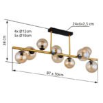 Plafoniera metal negru mat, metal alamă mat, sticlă chihlimbar, LxLxA: 870x300x380mm, 5 pahare DM: 10 cm, 4 pahare DM: 12 cm, inclusiv 9x G9 LED 3,5W 230V, sursă 350lm, ieșire 80lm, inclusiv 3000K Bec LED 10676 - imagine 6
