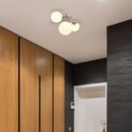 Plafonieră metal nichel mat, sticlă albă, L x l x I: 280x210x190mm, sticlă-ø: 2x10cm, 1x12cm, incl. 3x G9 LED 3.5W 230V, 350lm Sursă, 80lm Ieșire, 3000K - imagine 2