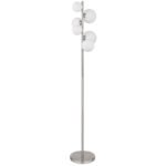 Lampă de podea din metal nichel mat, sticlă albă, cablu PVC negru, întrerupător de picior în cablu, L x l x I: 295x280x1550mm, lungime cablu 1800mm, sticlă ø: 2x10cm, 2x12cm, 2x15 cm, incl. 6x G9 LED 3.5W 230V, 350lm Sursă, 310lm Ieșire, 3000K - imagine 3