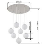 Lampă suspendată din metal nichel mat, globuri din sticlă opală, cablu PVC negru, ø: 550mm, H: 1200mm, incl. 7x G9 LED 3.5W 230V, sursă 350lm, 310lm, 3000K - imagine 4