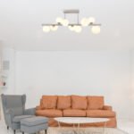 Plafonieră metal nichel mat, sticlă albă, L x l x I: 870x280x370mm, sticlă-ø: 5x10cm, 4x12cm, incl. 9x G9 LED 3.5W 230V, 350lm Sursă, 310lm Ieșire, 3000K - imagine 2