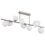 Plafonieră metal nichel mat, sticlă albă, L x l x I: 870x280x370mm, sticlă-ø: 5x10cm, 4x12cm, incl. 9x G9 LED 3.5W 230V, 350lm Sursă, 310lm Ieșire, 3000K - imagine 3