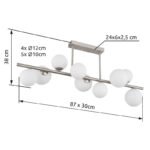 Plafonieră metal nichel mat, sticlă albă, L x l x I: 870x280x370mm, sticlă-ø: 5x10cm, 4x12cm, incl. 9x G9 LED 3.5W 230V, 350lm Sursă, 310lm Ieșire, 3000K - imagine 6
