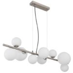 Lampă cu suspensie din metal nichel mat, sticlă albă, cablu PVC transparent, L x l x I: 870x345x1200, sticlă-ø: 4x10cm, 3x12cm, 2x15 cm, inclusiv 9x G9 LED 3.5W 230V, 350lm Sursă, 310lm Ieșire, 3000K - imagine 4
