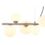 Lampă cu suspensie din metal nichel mat, sticlă albă, cablu PVC transparent, L x l x I: 870x345x1200, sticlă-ø: 4x10cm, 3x12cm, 2x15 cm, inclusiv 9x G9 LED 3.5W 230V, 350lm Sursă, 310lm Ieșire, 3000K - imagine 5