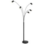 Lampă de podea metal negru mat, metal negru mat, cablu PVC negru, comutator basculant pe articol, LxLxA: 700x730x2040mm, lungime cablu 1800mm, excl. 5x GU10 35W 230V