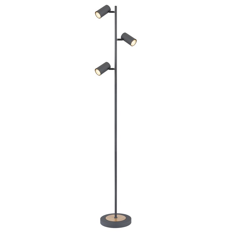 robby-57910sg-g28022 Lampă de podea metal grafit, metal lemn optic, metal grafit, L x l x I: 250x230x1540mm, lungime cablu 1800mm, excl. 3x GU10 LED 5W 230V - imagine 1