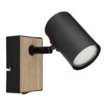 Aplică metal negru mat, MDF, imitație de lemn închis, întrerupător pe produs, l x I: 70x100mm, A: 135mm, fără 1x GU10 35W 230V - imagine 3