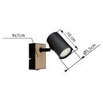 Aplică metal negru mat, MDF, imitație de lemn închis, întrerupător pe produs, l x I: 70x100mm, A: 135mm, fără 1x GU10 35W 230V - imagine 6