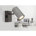 Aplica Spotlight metal negru-crom, metal gri mat, comutator basculant pe articol, WxH: 70x100mm, AL: 120mm, excl. 1x GU10 25W 230V