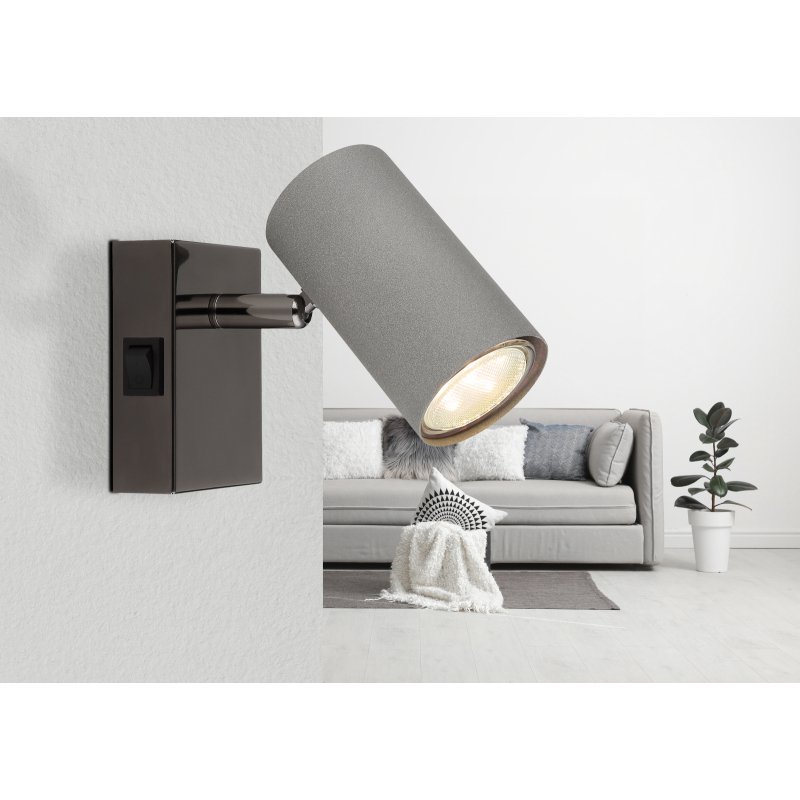 robby-57911-1s-g29507-6 Aplica Spotlight metal negru-crom, metal gri mat, comutator basculant pe articol, WxH: 70x100mm, AL: 120mm, excl. 1x GU10 25W 230V - imagine 1