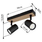 Aplică metal negru mat, MDF, reproducere lemn închis, L x l x I: 260x60x135mm, fără becuri 2xGU10 35W 230V - imagine 6