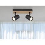 Aplică metal negru mat, MDF, reproducere lemn închis, L x l x I: 260x60x135mm, fără becuri 2xGU10 35W 230V