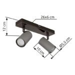 Plafoniera Spot metalic negru-crom, metal gri mat, LxLxA: 260x100x120mm, excl. 2x GU10 35W 230V - imagine 6