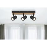 Plafonieră metal negru mat, MDF, reproducere lemn închis, L x l x I: 410x60x135mm, fără becuri 3xGU10 35W 230V - imagine 2