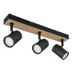 Plafonieră metal negru mat, MDF, reproducere lemn închis, L x l x I: 410x60x135mm, fără becuri 3xGU10 35W 230V - imagine 3