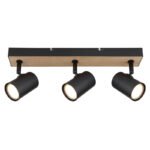 Plafonieră metal negru mat, MDF, reproducere lemn închis, L x l x I: 410x60x135mm, fără becuri 3xGU10 35W 230V - imagine 4