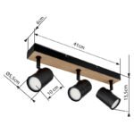Plafonieră metal negru mat, MDF, reproducere lemn închis, L x l x I: 410x60x135mm, fără becuri 3xGU10 35W 230V - imagine 6