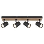 Plafonieră metal negru mat, MDF, reproducere lemn închis, L x l x I: 555x60x135mm, fără becuri 4xGU10 35W 230V - imagine 4