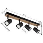 Plafonieră metal negru mat, MDF, reproducere lemn închis, L x l x I: 555x60x135mm, fără becuri 4xGU10 35W 230V - imagine 6