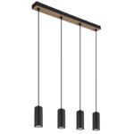 Lampa suspendata metal negru mat, MDF, reproducere lemn închis, cablu PVC negru, L x l x I: 650x60x1200mm, fără becuri 4xGU10 35W 230V - imagine 3