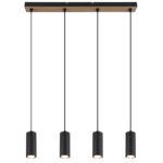 Lampa suspendata metal negru mat, MDF, reproducere lemn închis, cablu PVC negru, L x l x I: 650x60x1200mm, fără becuri 4xGU10 35W 230V - imagine 4
