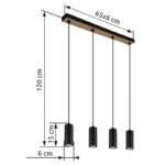 Lampa suspendata metal negru mat, MDF, reproducere lemn închis, cablu PVC negru, L x l x I: 650x60x1200mm, fără becuri 4xGU10 35W 230V - imagine 6