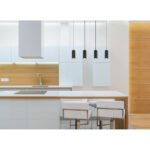 Lampa suspendata metal negru mat, MDF, reproducere lemn închis, cablu PVC negru, L x l x I: 650x60x1200mm, fără becuri 4xGU10 35W 230V