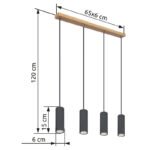 Suspensie, aspect metal grafit/lemn, cablu PVC negru, LxLxA: 650x60x1200mm, excl. becuri 4x GU10, max. 35W 230V - imagine 6