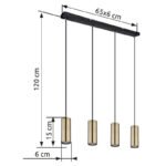Suspensie metal negru mat, metal, cablu PVC negru, Lxlxh: 650x60x1200mm, excl 4x GU10 35W 230V - imagine 6