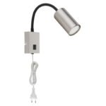 Aplică de perete din metal nichel mat, plastic negru, metal nichel mat, cablu PVC transparent, comutator basculant pe articol, flexo, LxA: 70x440mm, AL: 320mm, lungime cablu 1500mm, excl 1x GU10 25W 230V - imagine 3