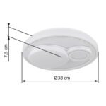 Plafonieră, metal alb mat, plastic opal, plastic cromat, mai multe niveluri prin comutator de perete, culorile pot fi fixate, funcție de memorie, ø: 380mm, H: 75mm, incl. LED 24W 230V, sursă 2500lm, ieșire 1200lm, CCT 2700/4000/6500K - imagine 6